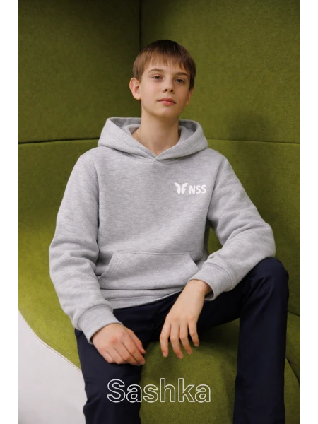 Худі для хлопчика cіре електрик з логотипом школи NSS, розмір 116-164